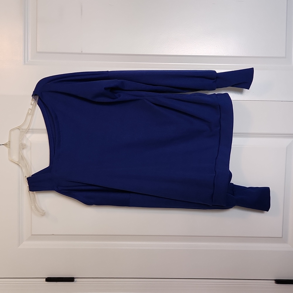 Blue strappy cold shoulder top